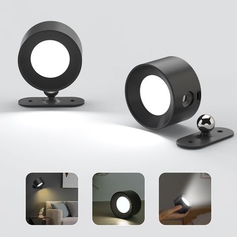 Applique Murale Interieur, Lampe Murale Touch LED avec Port de Charge USB Contrôle Tactile, 3 Niveaux de Luminosité 3 Températures Rotatifs 360° Lampe de Chevet pour Chambre à Coucher Noir