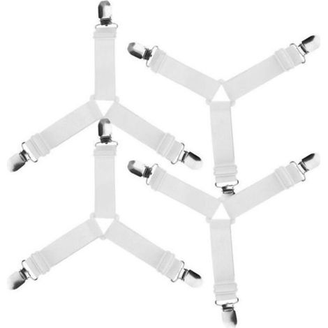 Attaches Réglables pour Drap de Lit - - Sangles Élastiques Y - Blanc - 4pcs - 40cm à 90cm (1/4)