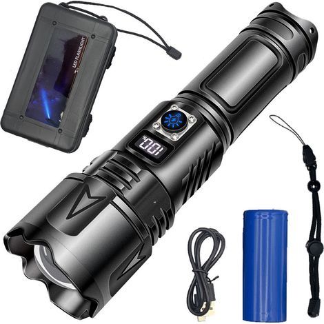 Lampada da tasca a LED estremamente resistente con 100.000 lumen, barra USB-C, batteria da 5000 mAh, protezione IP65, 5 modalità di zoom per campeggio, notturne e attività all'aperto