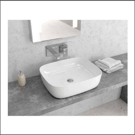 Lavabo d'Appoggio 49,5x39,5xh15 cm Tondeggiante in Ceramica Bianco (1/2)