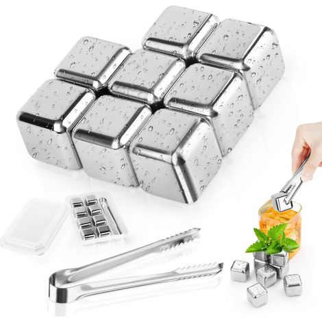 Glaçons congelés en Acie Inoxydable,Lot de 8 glaçons éutilisables en Acie Inoxydable de qualité Alimentaie,pou Cocktails,Amateus de Whisky,vin, jus de Boisson ou Limonade, Clip (1/5)