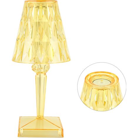 Lampe de table LED en cristal, prisme transparent, lampe de bureau à intensité variable, chargement USB, éclairage intérieur jaune (1/5)
