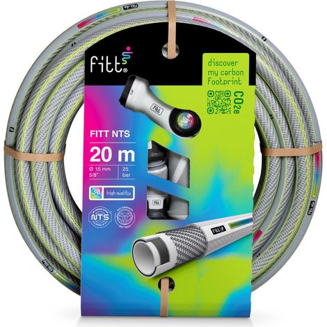 FITT NTS GREY 5/8" (15 mm) 20 m Kit - Robuster und Flexibler Gartenschlauch für eine Intensive Nutzung, mit Multijet-Gießpistole und Kupplungen