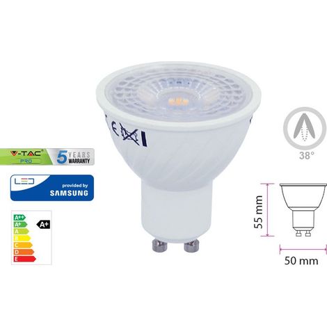 V-Tac – Ampoule LED GU10 7W 480lm 4000K blanc neutre – Équivalent 65W – Durée de vie 30 000h – Culot GU10 pour éclairage professionnel