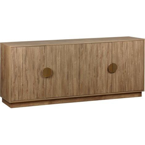 Buffet exotique 4 portes. effet bois de manguier rainuré. buffet bas. poignées en métal doré. L 180 x P 40 x H 75cm