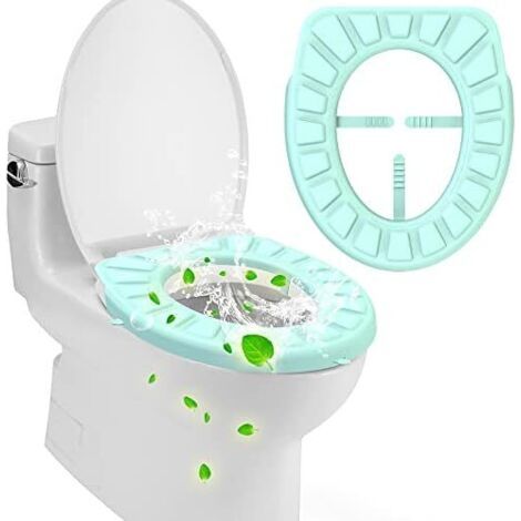 Housse de siège de toilette en silicone, coussin de siège de toilette, siège de toilette rembourré, en silicone lavable, réutilisable et durable, propre sans résidus bactériens (vert) (1/5)