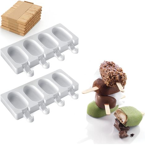 silikomart GEL01M Set Stampo in Silicone per Gelati MINI CLASSIC, Antiaderente, 4 cavità, Confezione da 2 Stampi per Dolci + 50 Stecchi in Legno, Easy Ice Cream, 73 x 38 h 18 mm, Made in Italy