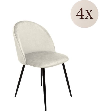 Dmora - Set di 4 sedie Stinson, Poltrona rivestita in velluto, Sedia da pranzo imbottita, Seduta per riunioni, 51x54h82 cm, Panna