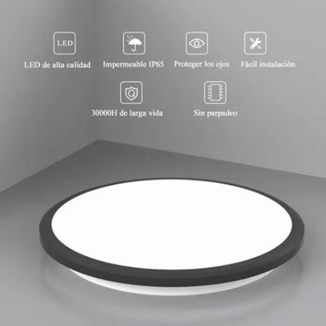 Plafonnier LED rond de 300 mm de diamètre, lumière blanche, lampe de plafond noire pour balcon ou chambre (1/5)