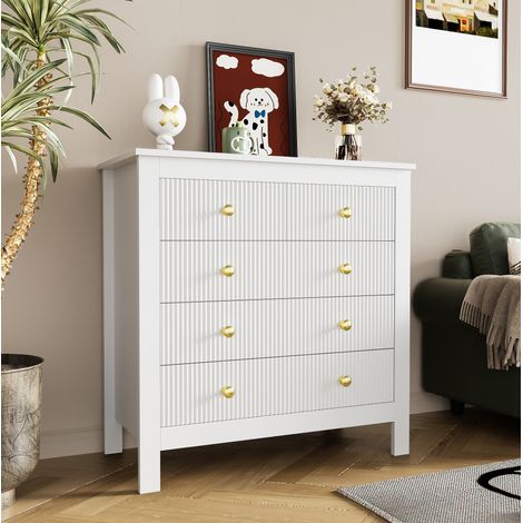 meuble rangement commode 5 tiroirs salon blanc doré OKMYHOME (1/5)