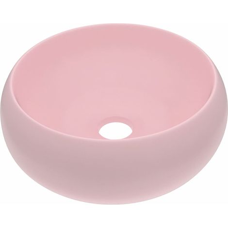 Lavabo rond de luxe vasque à poser de toilette lave-mains de salle de bain cuisine vestiaire maison intérieur 40 cm céramique rose mat