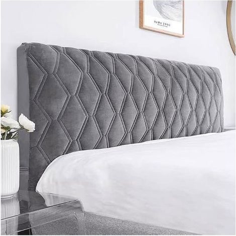 Housse de tête de lit extensible et lavable 160 cm - Anti-poussière, gris foncé (1/4)