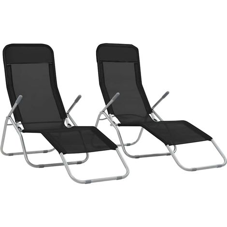 Lot de 2 Chaises Longues Pliables Transats de Jardin en Textilène et Acier Noir 142x60x97 cm - PANGIVO (1/5)