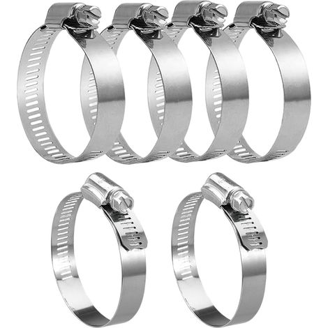 Lot de 6 Collier de Serrage 27-51 mm, Collier de Serrage Inox 304 Largeur 12mm, Collier Serrage Tuyau Réglable pour Piscine Machine à Laver Jardin et Voiture, Antirouille (1/5)