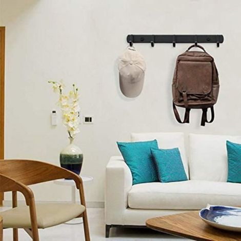 Porte Manteau Mural - Design - Acier Inoxydable - 5 Crochets - Contemporain - Noir (1/4)