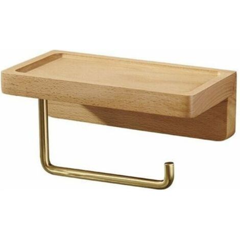 Porte-Papier Hygiénique - Bois Massif Noyer ou Hêtre - Finition Laiton - Fixation Murale avec Vis ou Adhésif - Salle De Bain (1/3)