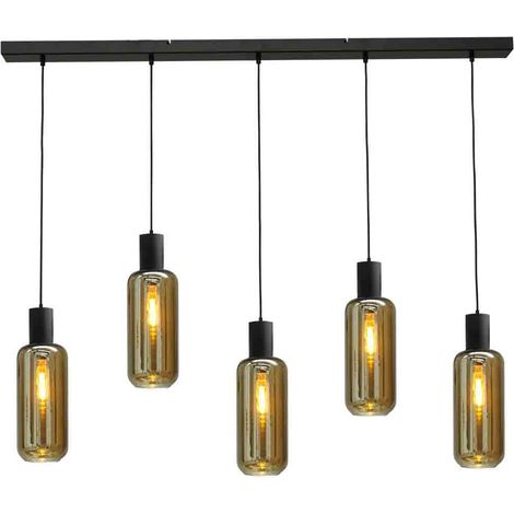 Lampe suspendue noire pour salle à manger Bounty Verre cylindrique à 5 lumières - 2471-05-05-130-5-5 (1/3)
