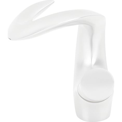 Robinet de lavabo cascade réglable mitigeur eau chaude/eau froide en laiton, design épuré, pour lavabo sous plan, blanc (1/5)