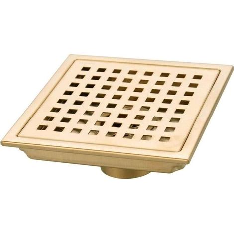 Square Shower Floor Drain in Brushed Gold, 304 Stainless Steel for Bathroom Kitchen Waste Grid, High Flow Drain 150MM - LIAIKI