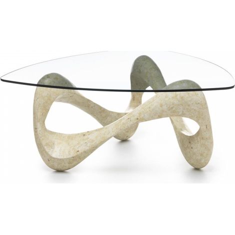 Mesa de centro transparente-beige 100 cm x 100 cm H. 42.5 cm (1/5)