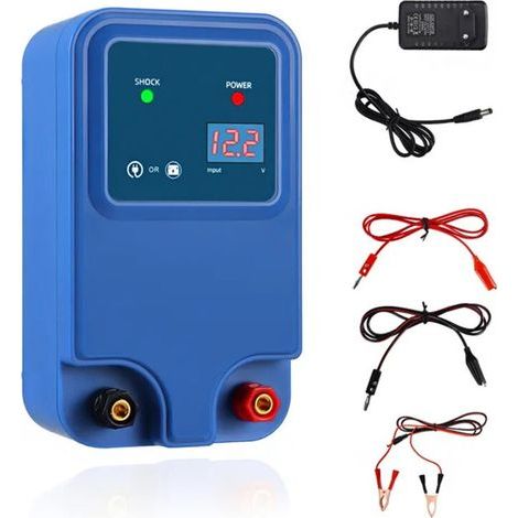 Clôture électrique 1,5J/12V pour une portée de 2 à 15 km, pour chiens, chats, poules, chevaux, bœufs, moutons, porcs et volailles