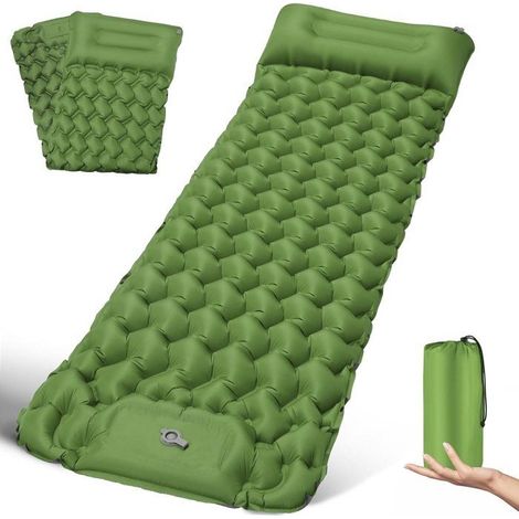 Matelas de sol autogonflant avec oreiller 200 x 68 cm-Lit gonflable ultraléger et imperméable pour randonnée, camping, trekking (1/5)
