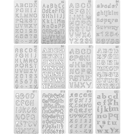 Pochoirs alphabétiques réutilisables en plastique, 12 pièces - dessin et pulvérisation (1/5)