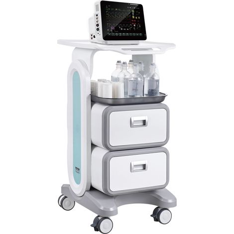 VEVOR Chariot de laboratoire a 3 niveaux , dote de 2 tiroirs et deun plateau superieur, construction ABS durable, unite mobile silencieuse a 4 roues pour laboratoires, cliniques, hopitaux, salons, en 