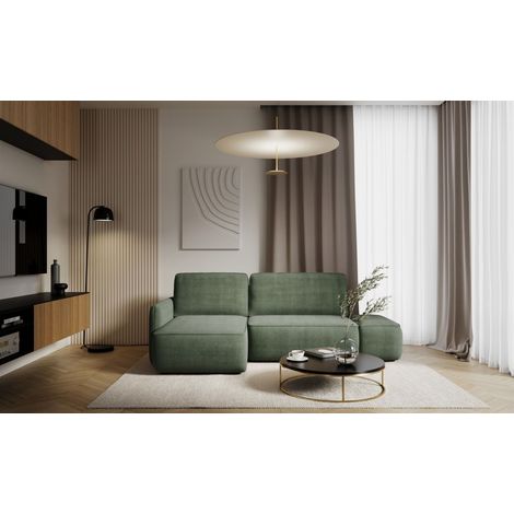 Ecksofa mit Schlaffunktion Sofa LUKA in Stoff Cremona Grün Ottomane Links (1/4)