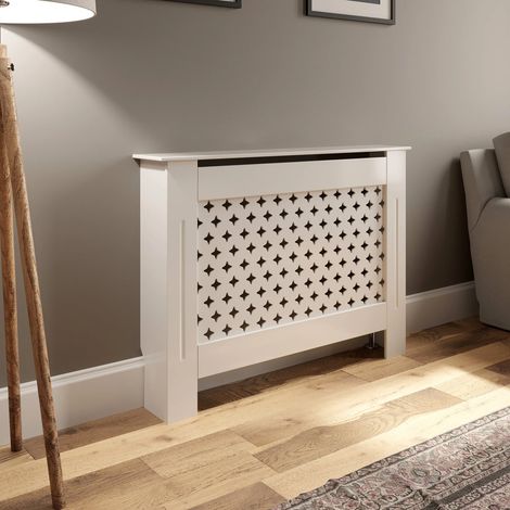 Modern MDF Radiator Cover Wall Cabinet Small Wood White Diamond Style (1/5)