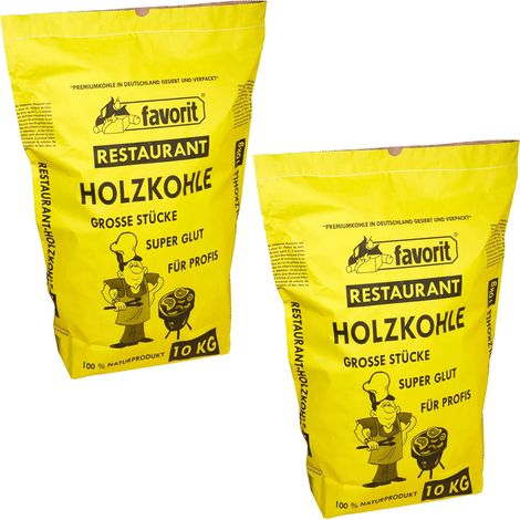 2x Favorit Restaurant Holzkohle Grillkohle 10 kg Sack Reines Laubholz