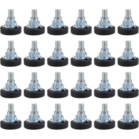24 Pièces Pieds de Nivellement pour Meuble, Pied de Meuble Reglable avec Base en Plastique PVC Antidérapant, Hauteur Réglable Maximale 20 mm, Pied de Meuble avec un écrou Carré (1/4)