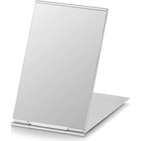 Miroir De Maquillage Pliable Portable - 4,7 Pouces - Coque En Aluminium - Design Autostable - Carré Ou Ronde - 1 Pièce (1/5)