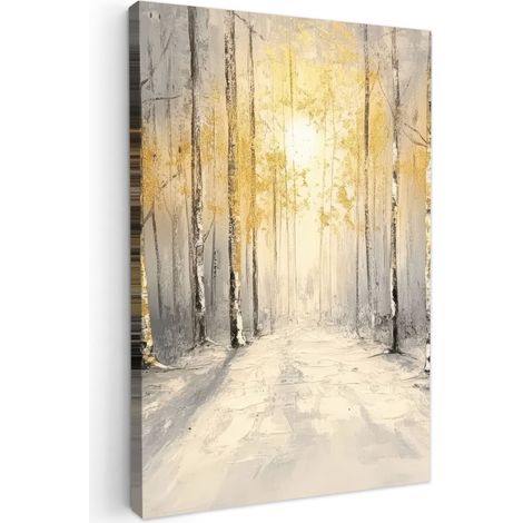 CUADRO EN LIENZO Invierno - Abstracto - Nieve - Naturaleza - Sol Cuadros Grande 80x120 cm