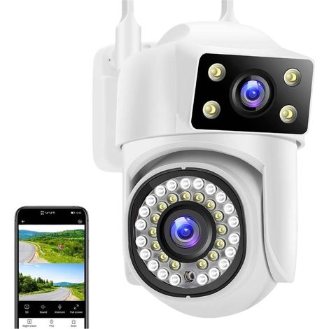 Caméra de sécurité à Domicile Caméra 8MP 4K PTZ Double Objectif Suivi AI Protection de sécurité caméras de Surveillance caméra de vidéosurveillance sans Fil caméra 360 °(8MP Cam No Card) (1/5)