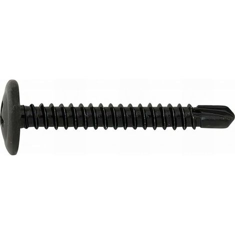 Selbstbohrende Schrauben – Flacher, gewölbter Kopf mit gestanzter Unterlegscheibe – Kreuzschlitzantrieb – Schwarz verzinkt, 4,2 x 32 mm – Packung mit 500 Stück (1/3)