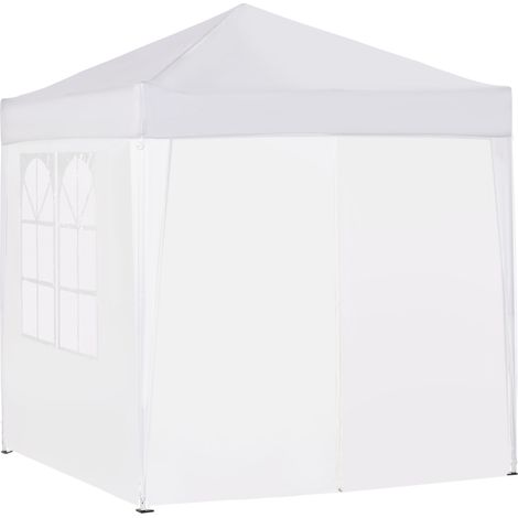 Pavillon pliable 2x2 m avec 4 panneaux latéraux amovibles et fenêtres, structure métallique, tente à bière blanche (1/5)