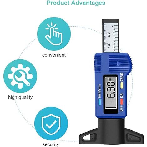 Jauge de Profondeur de Pneu Jauge Caliper LCD 0-25.4mm de Profondeur de Pneus pour Auto Moto Vans Camions bleu (1/4)