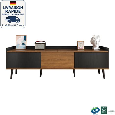 Soporte para TV de 160 cm - Líneas limpias - Diseño moderno - Diseño compacto - Acabado en negro y veta de madera natural (1/5)