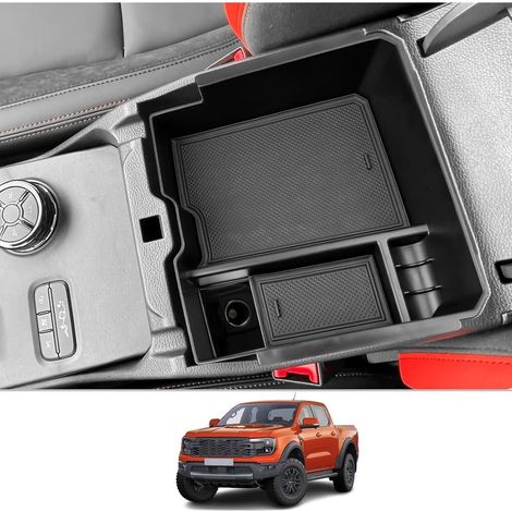 Kompatibel mit Ford Ranger T9 2024 2025 Raptor Wildtrak XLT Auto-Aufbewahrungsbox Konsolen-Organizer Container Paletten (Elektronische Parkbremse)