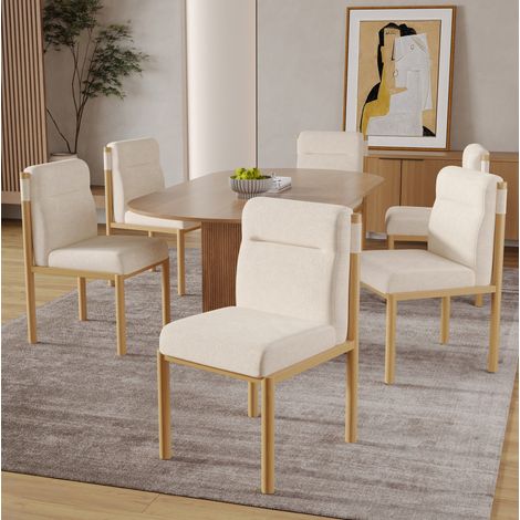 2er-Set Esszimmerstühle in Beige aus Sherpa-Stoff mit Gestell in Eichenholz-Optik (1/5)