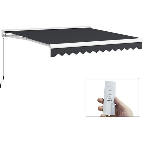 Store banne électrique et Manuel rétractable dim. 295L x 250l cm télécommete fournie alu. Polyester Haute densité, gris