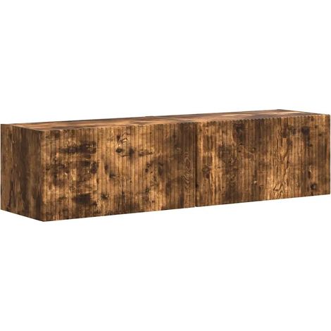 Lot de 2 meubles TV muraux modernes avec étagères pratiques 60 x 31 x 29,5 cm en bois d'ingénierie chêne fumé (1/5)