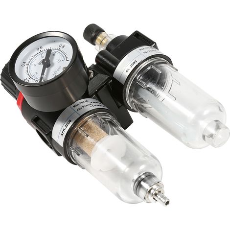 Filtre régulateur de pression d'air, séparateur d'eau et d'huile avec purgeur, filtre pour compresseur et aérographe, kit de filtration pneumatique. (1/5)