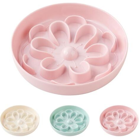 LaBlanc - Gamelle Anti Glouton Chat Mélamine,Gamelle Chat Florale pour Alimentation Lente,Petit Bol Chat Interactive avec Base Antidérapante,Gamelles pour Chats Anti Vomissement,Labyrinthe Chat ,Rose (1/5)