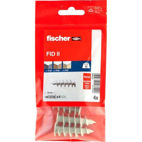 Fischer – Cheville nylon FID II 4B pour fixation dans l'isolant – Longueur 50 mm – Boîte de 4 unités – Pour charges légères jusqu'à 15 kg (1/5)