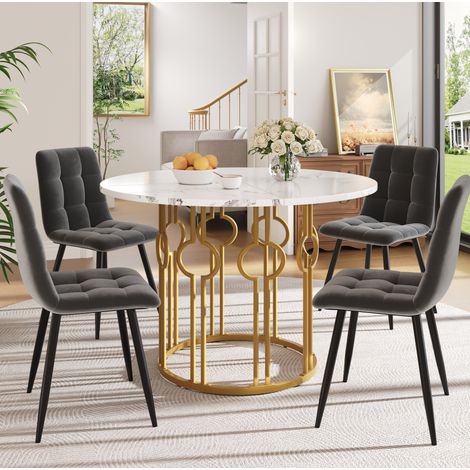 Ensemble table chaises ronde 100 cm MDF multicolore OKMYHOME (1/5)