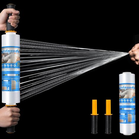 Film Etirable Demenagement, 20 µm Film Plastique Emballage Film Palette avec Poignée de Roulement en Plastique, pour Emballage et Déménagement (Transparent/38cm x 300m, 1 Rollen) (1/5)