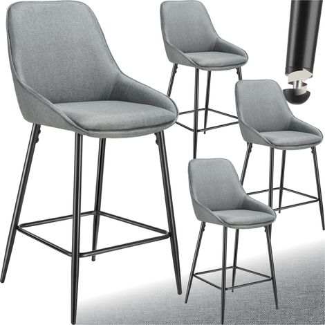 Lot 4 chaises de bar dossier en tissu et repose-pieds gris/noir (1/5)