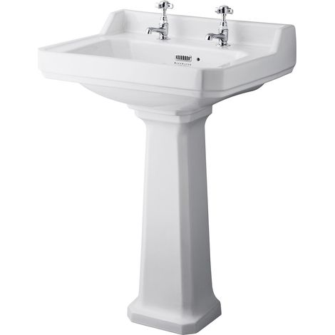 Bayswater Fitzroy Basin with Large Full Pedestal 595mm Wide 2 Tap Hole (1/4)